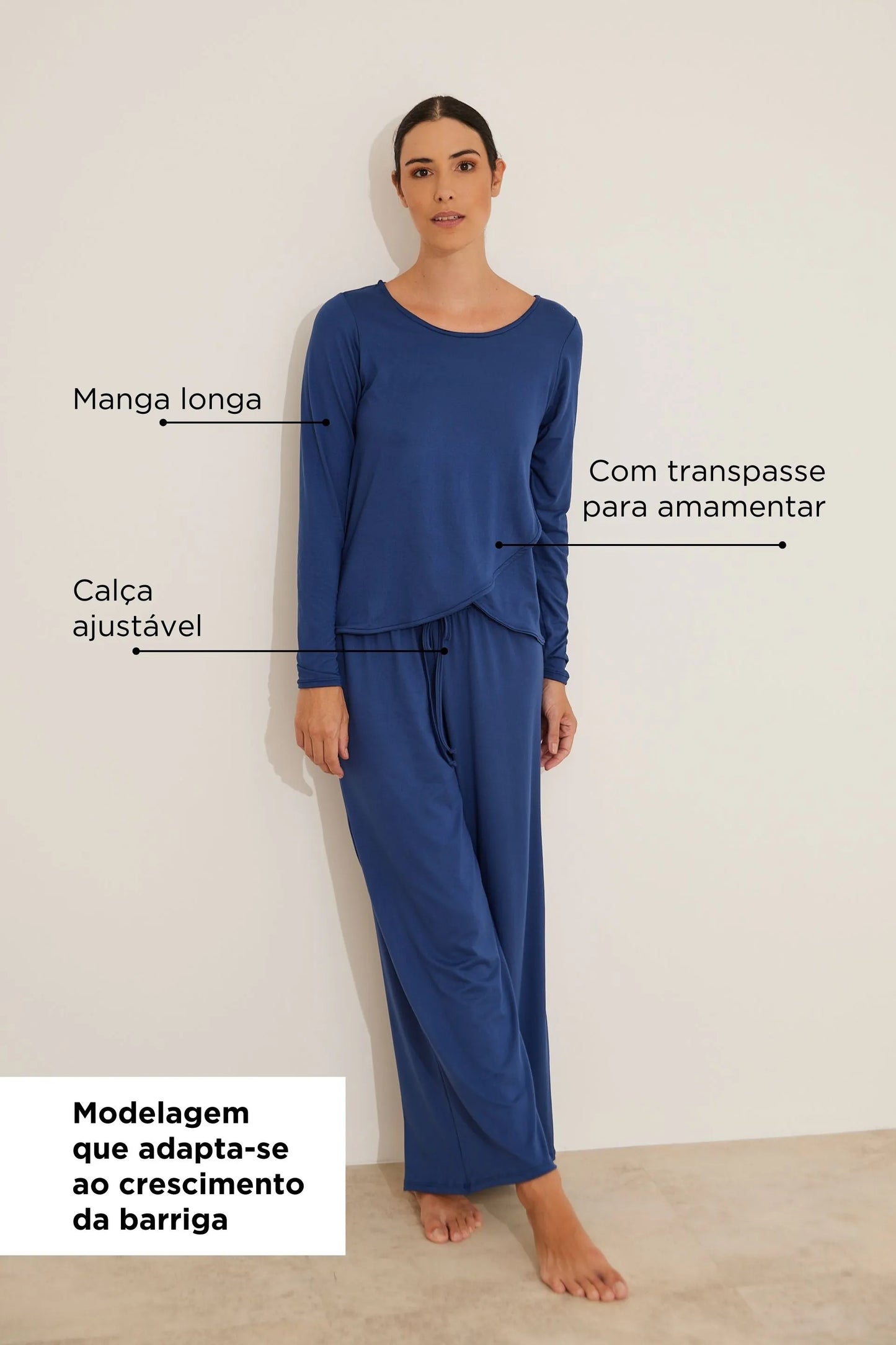 PIJAMA LONGO MALHA NUVEM GRAVIDEZ E AMAMENTAÇÃO