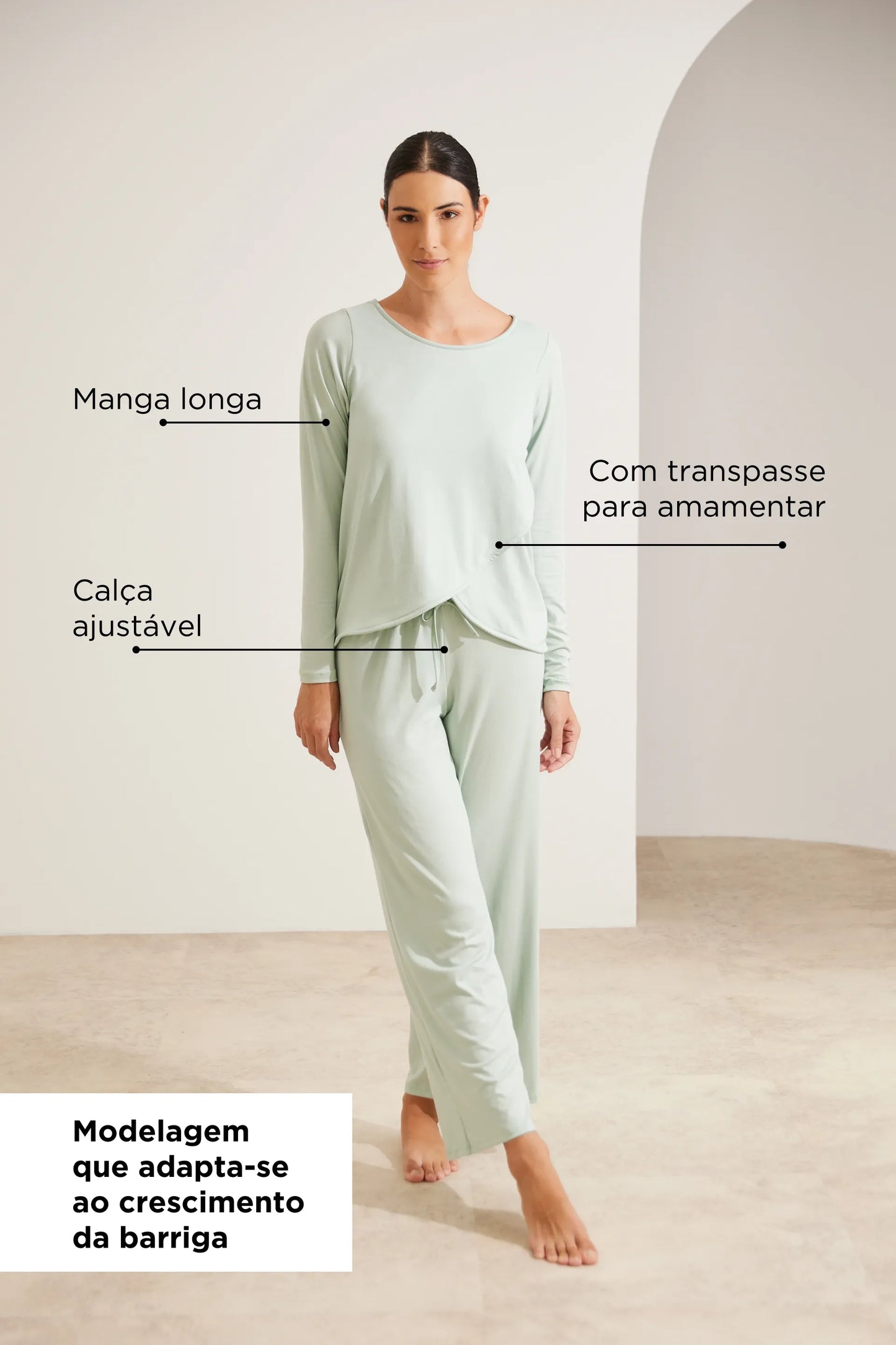 PIJAMA LONGO MALHA NUVEM GRAVIDEZ E AMAMENTAÇÃO