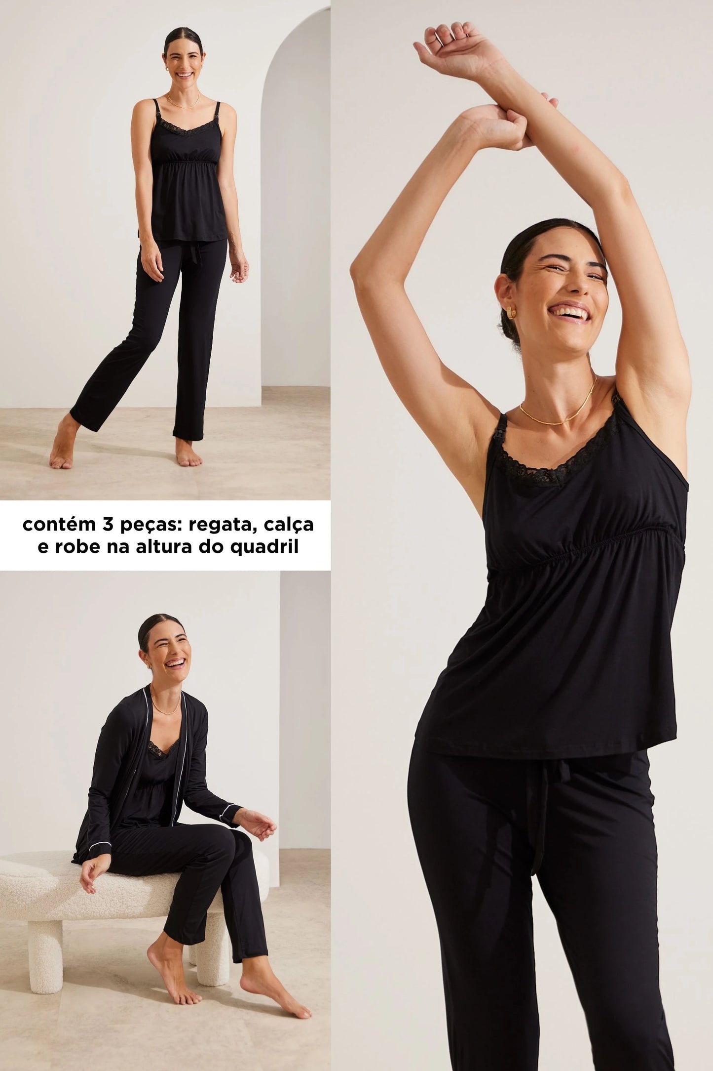 PIJAMA MATERNIDADE 3 PEÇAS FECHO CLICK