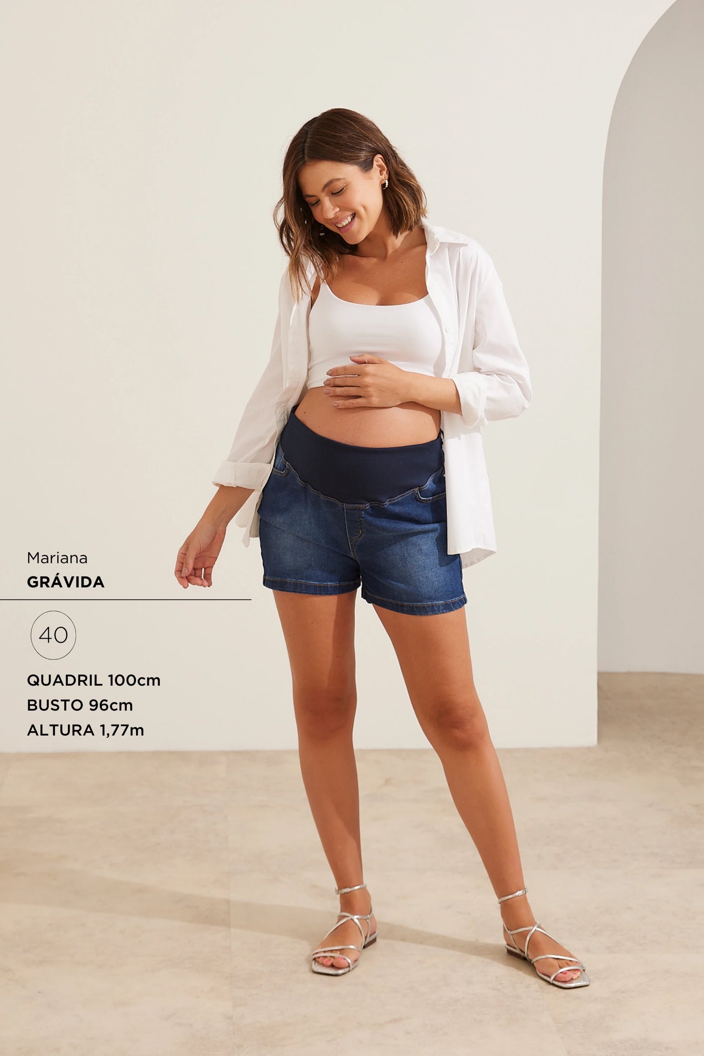 SHORTS JEANS CÓS AJUSTÁVEL GESTANTE E PÓS-PARTO