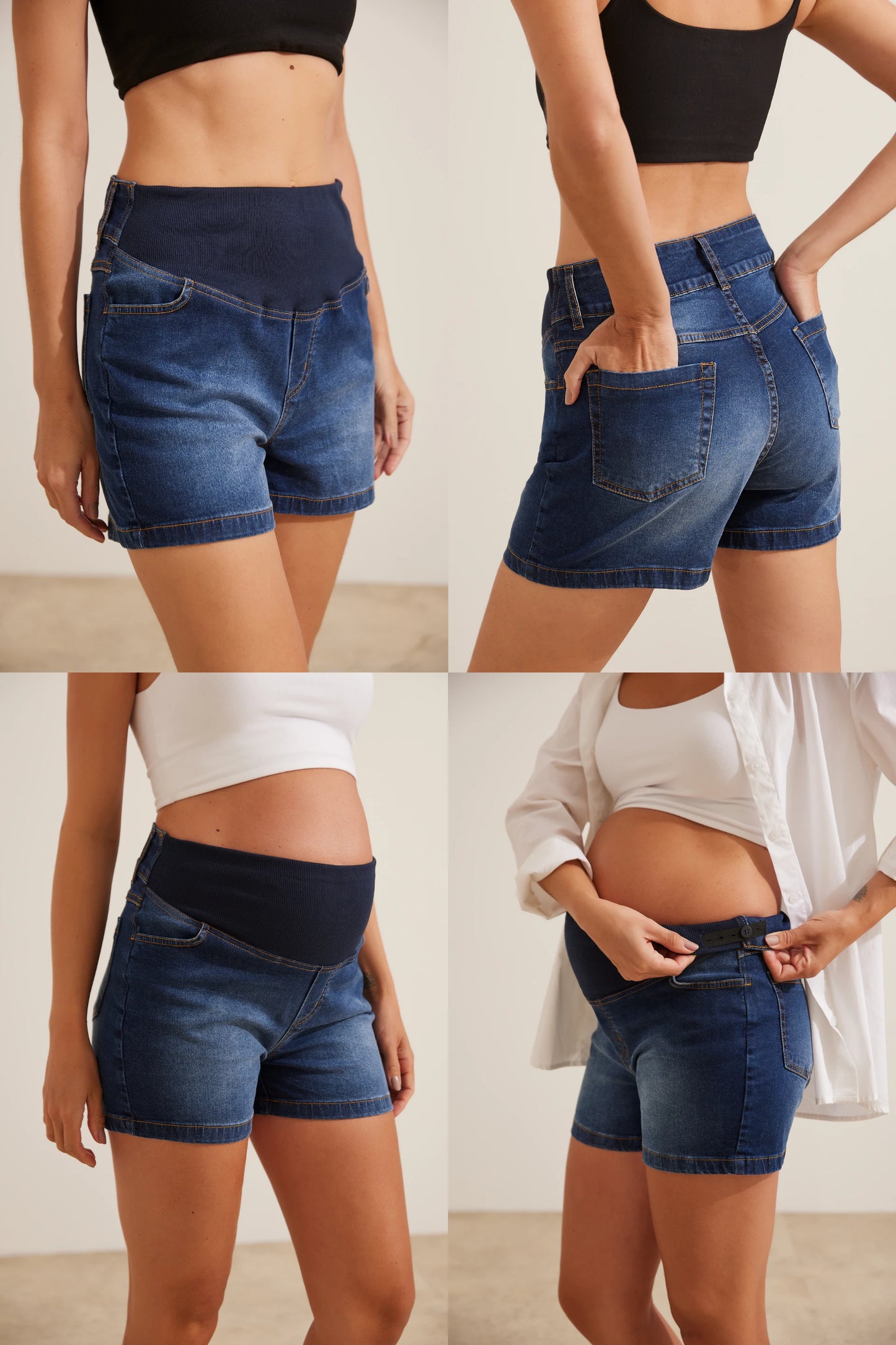 SHORTS JEANS CÓS AJUSTÁVEL GESTANTE E PÓS-PARTO