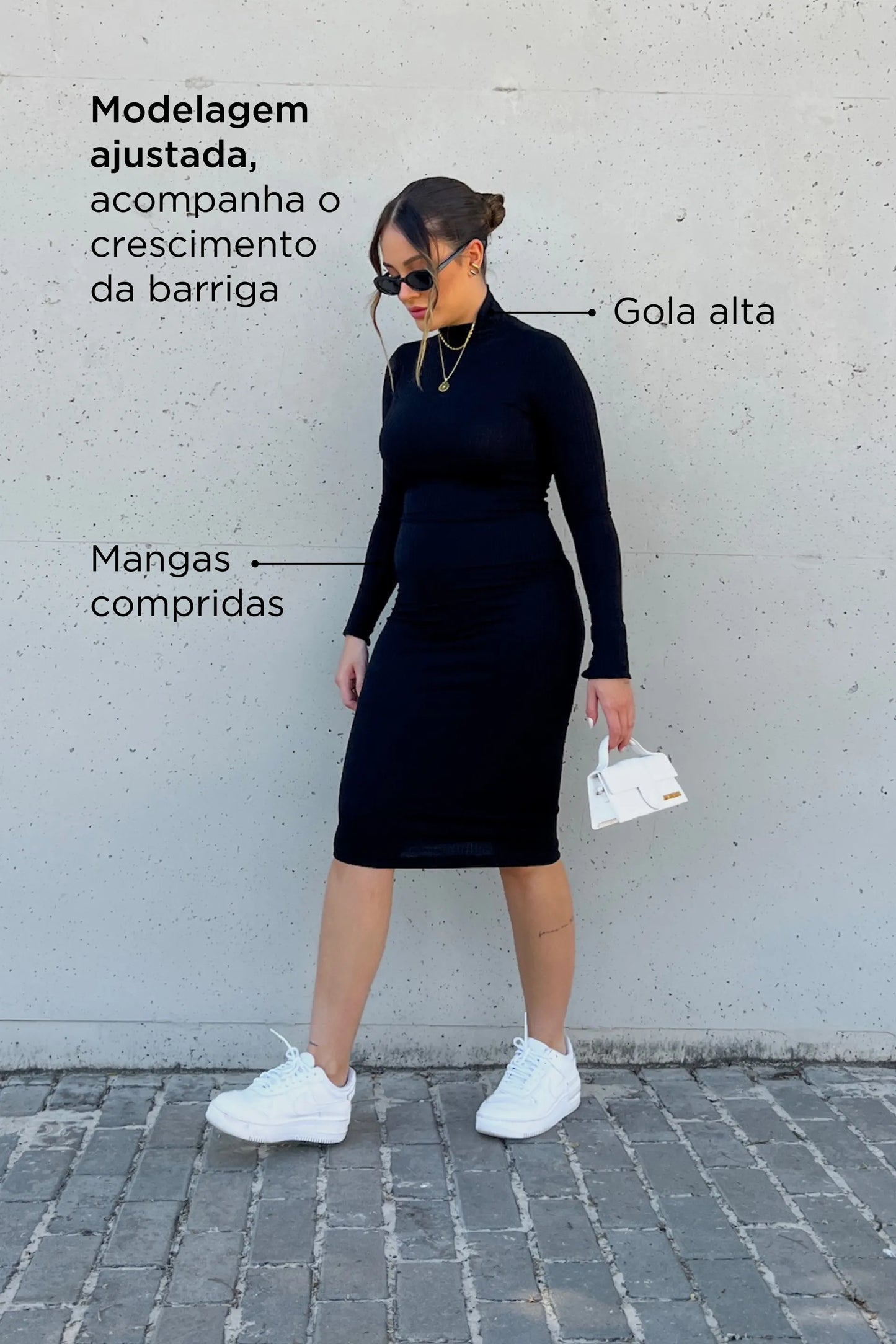 VESTIDO BÁSICO GOLA ALTA GESTANTE