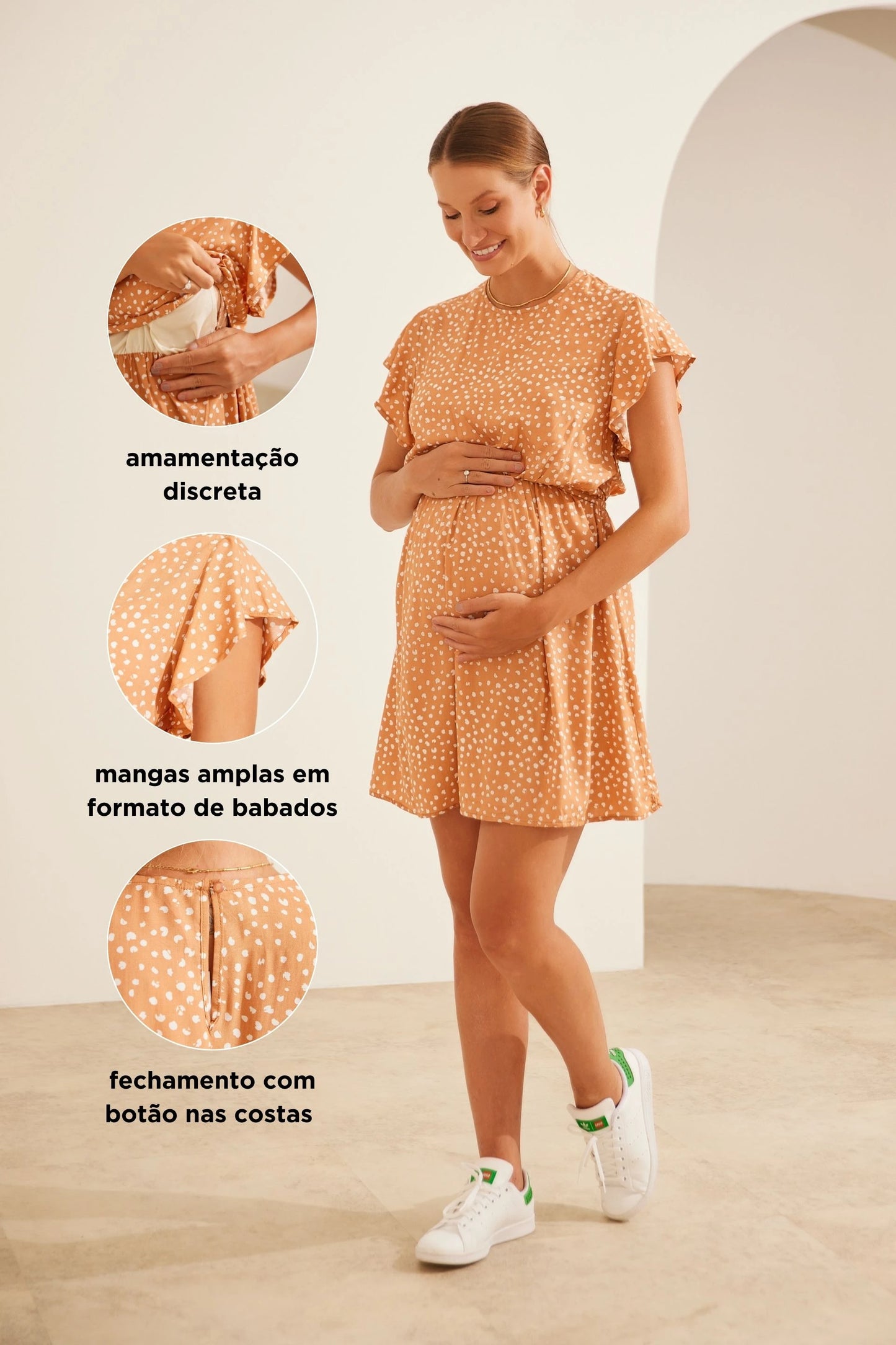 VESTIDO GESTANTE E AMAMENTAÇÃO CURTO COM BABADOS SEM MANGAS