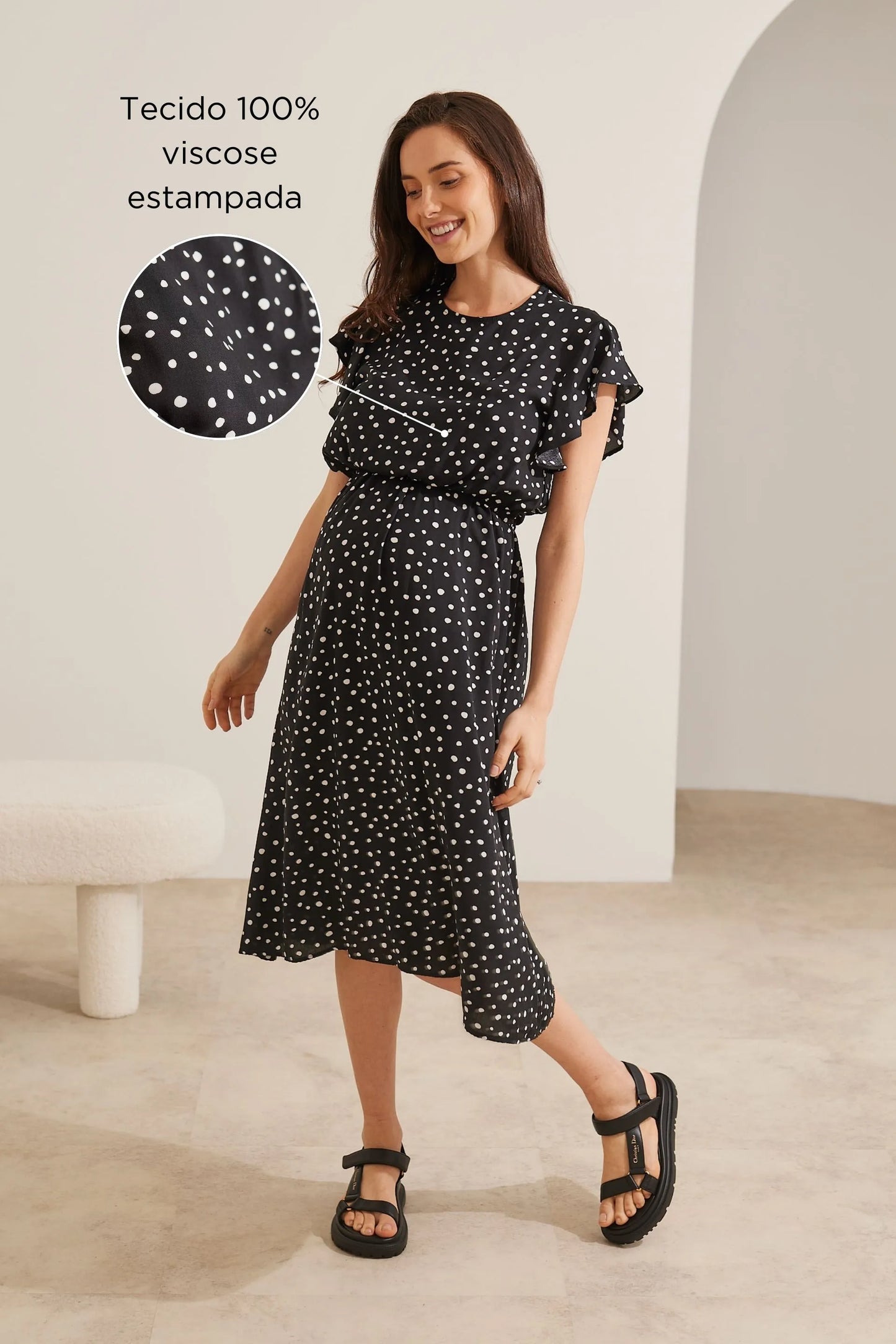 VESTIDO COM BABADOS MIDI GESTANTE E AMAMENTAÇÃO