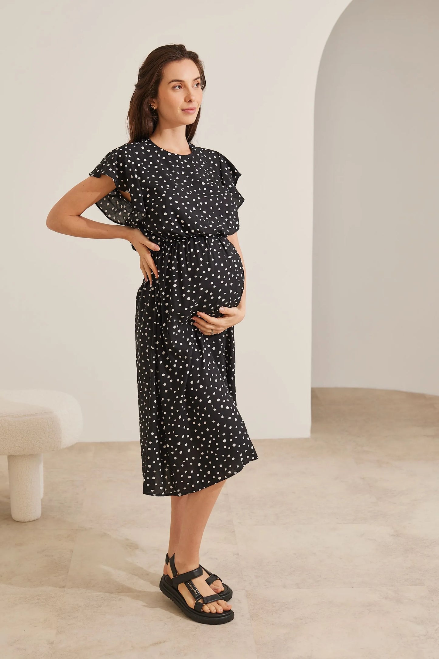 VESTIDO COM BABADOS MIDI GESTANTE E AMAMENTAÇÃO
