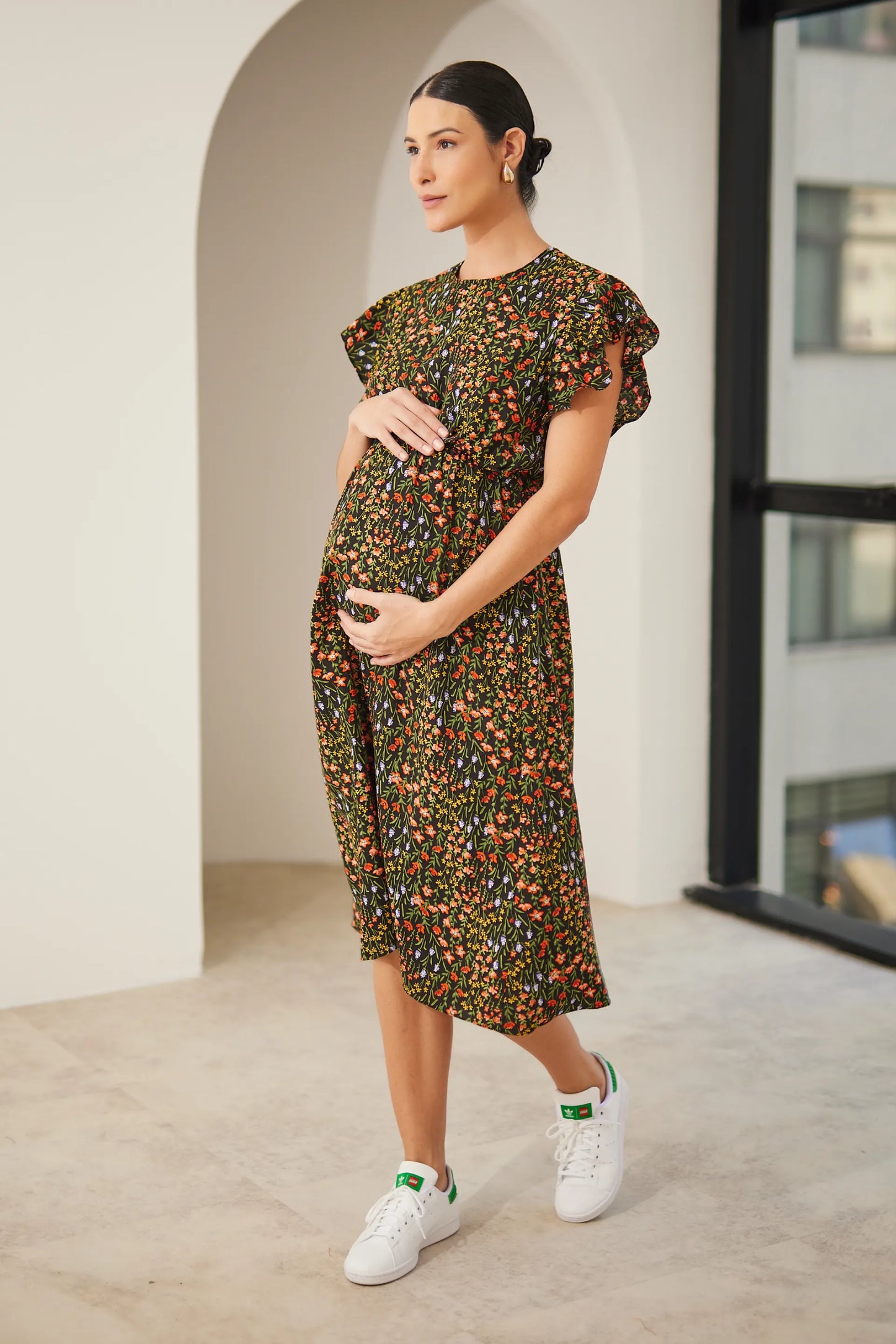 VESTIDO COM BABADOS MIDI GESTANTE E AMAMENTAÇÃO
