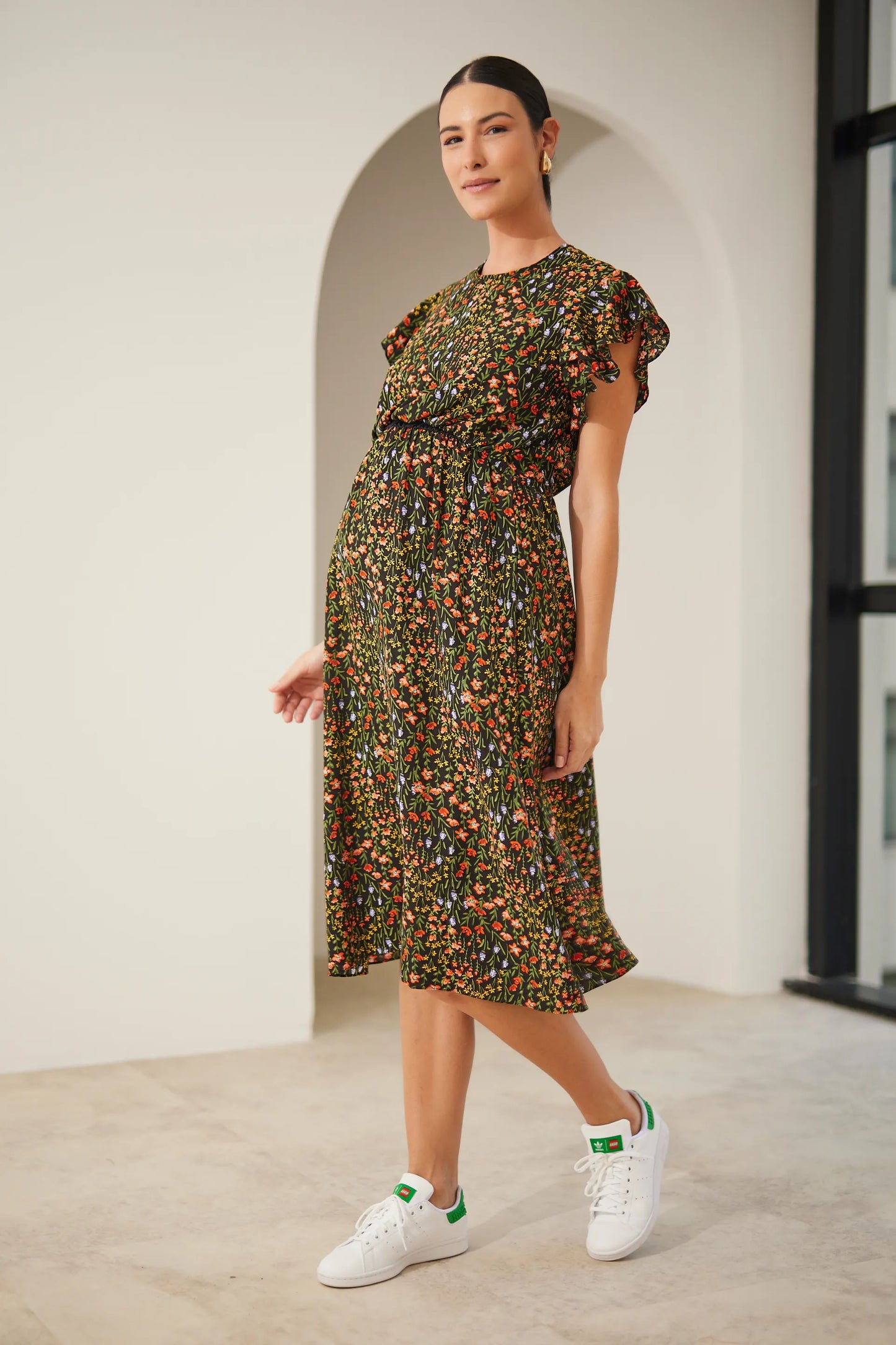 VESTIDO COM BABADOS MIDI GESTANTE E AMAMENTAÇÃO