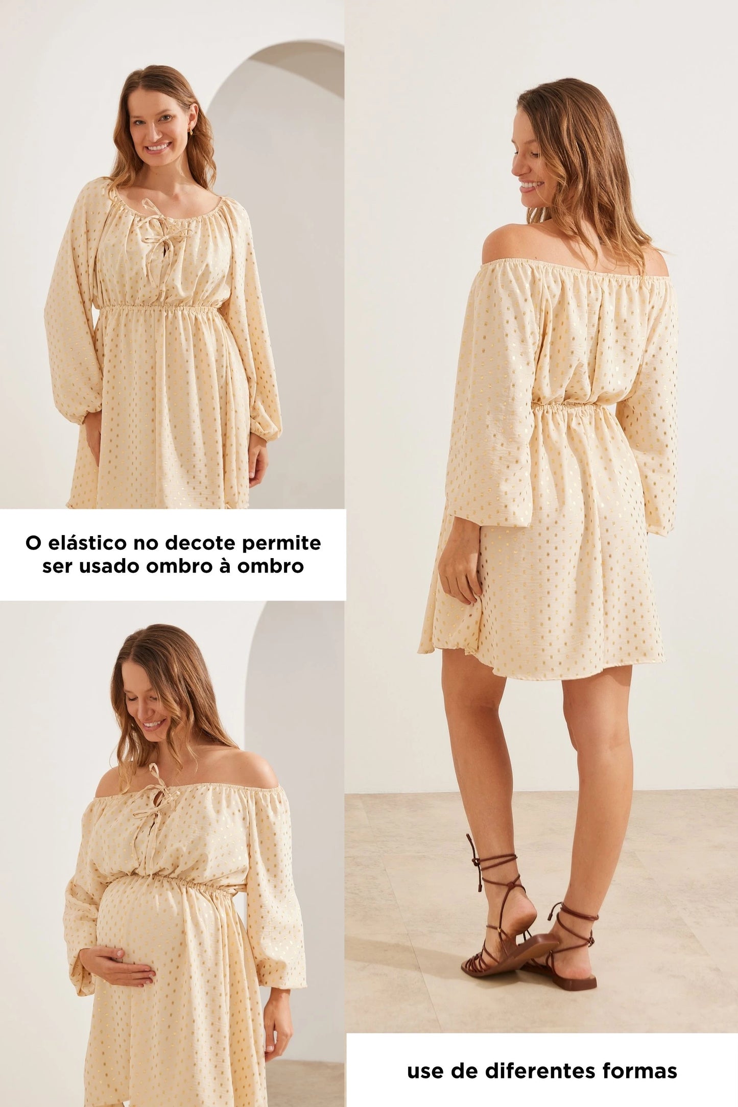 VESTIDO GESTANTE E AMAMENTAÇÃO CURTO FLUÍDO COM DECOTE REGULÁVEL