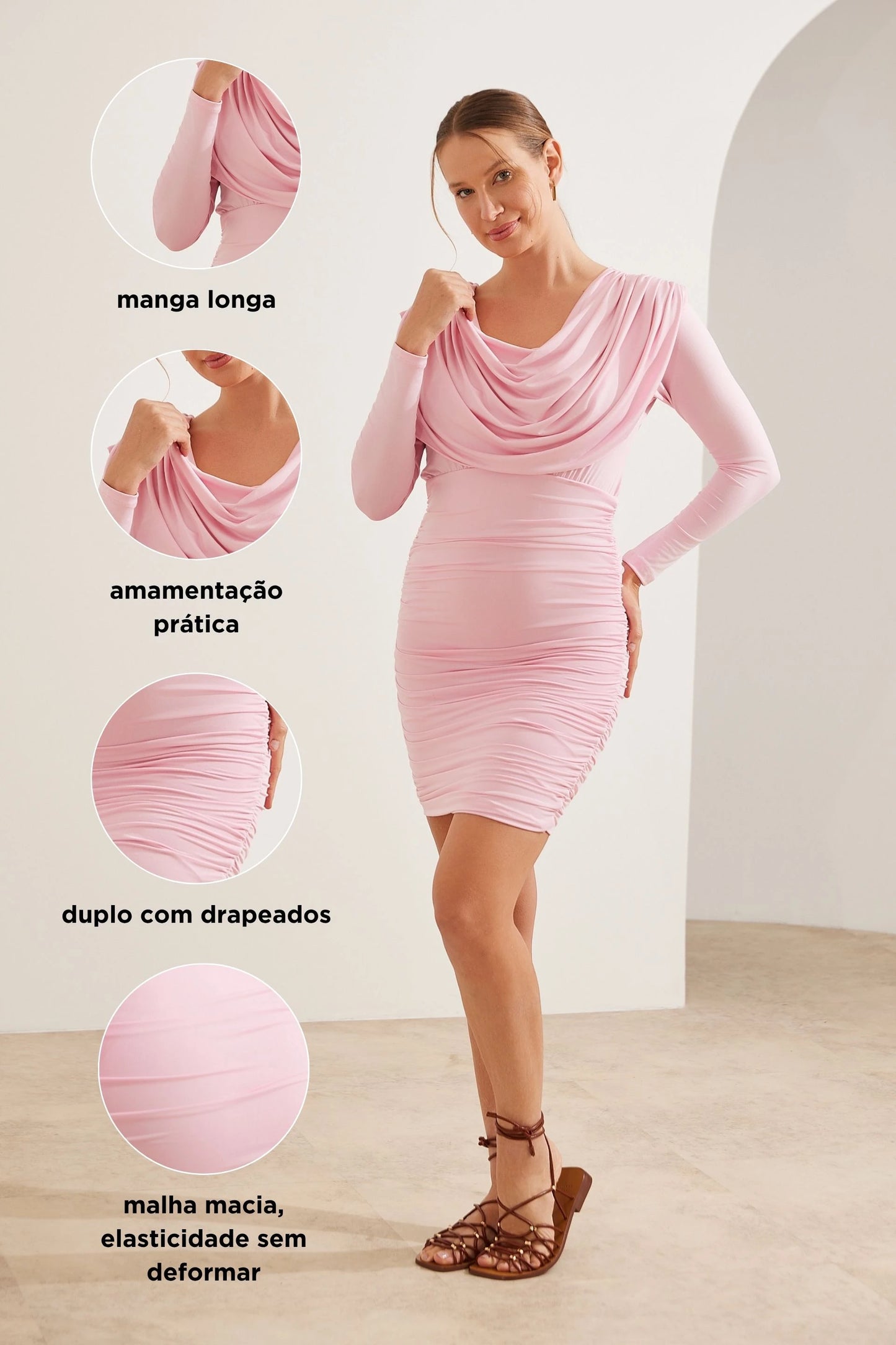 VESTIDO GOLA DEGAGÊ FRENTE E VERSO GESTANTE E AMAMENTAÇÃO