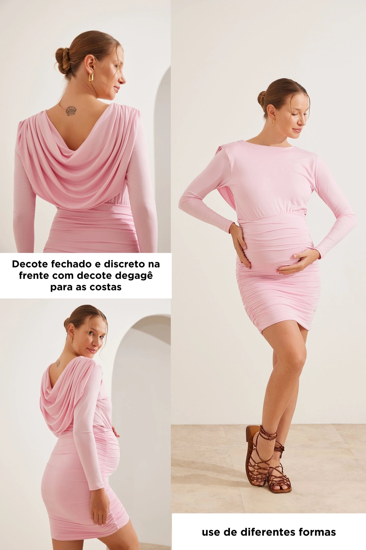 VESTIDO GOLA DEGAGÊ FRENTE E VERSO GESTANTE E AMAMENTAÇÃO