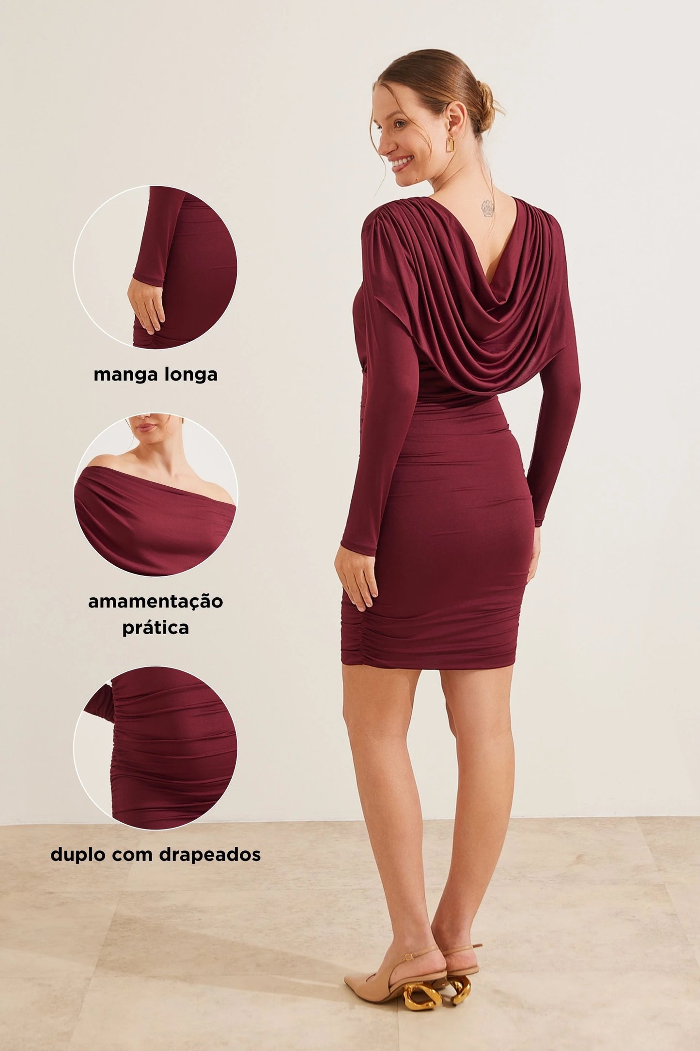 VESTIDO GOLA DEGAGÊ FRENTE E VERSO GESTANTE E AMAMENTAÇÃO