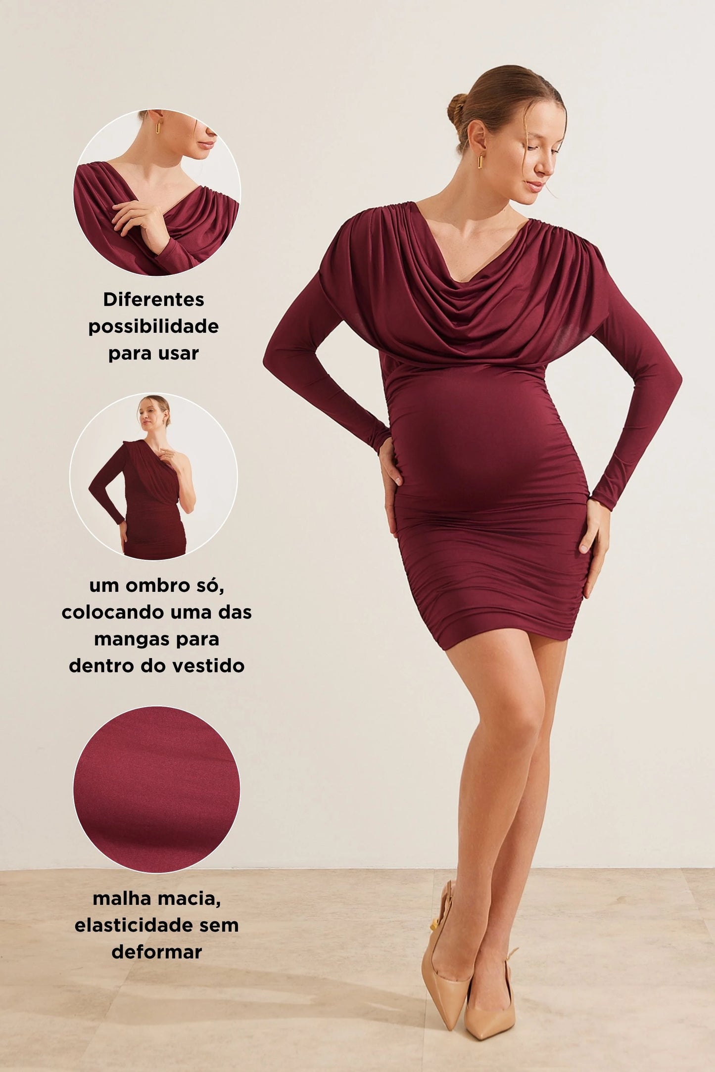 VESTIDO GOLA DEGAGÊ FRENTE E VERSO GESTANTE E AMAMENTAÇÃO