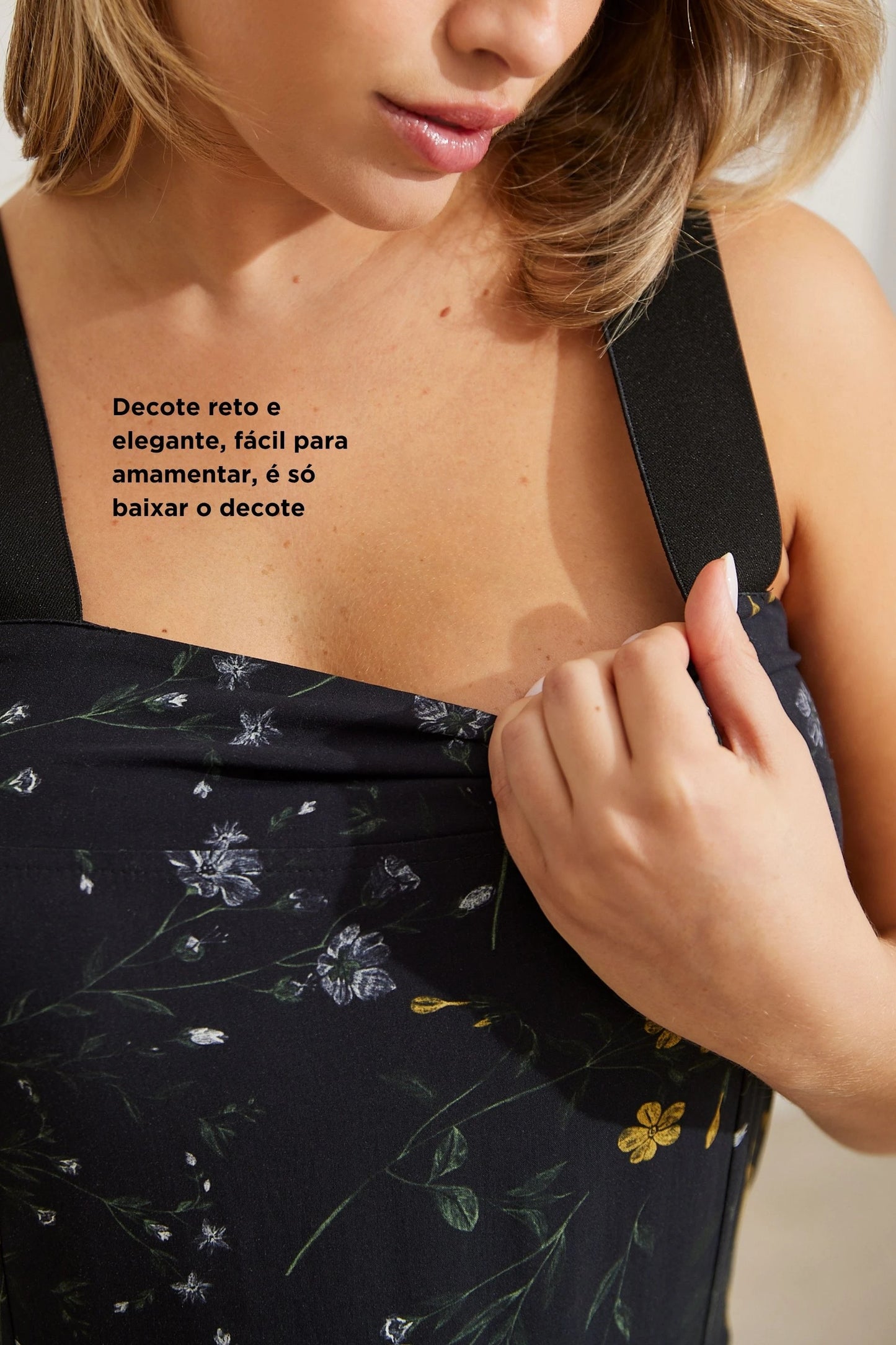 VESTIDO GESTANTE E AMAMENTAÇÃO LONGO ALÇA ELÁSTICA