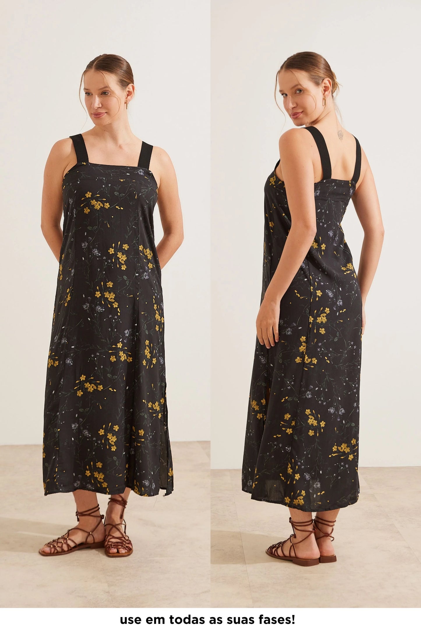 VESTIDO GESTANTE E AMAMENTAÇÃO LONGO ALÇA ELÁSTICA