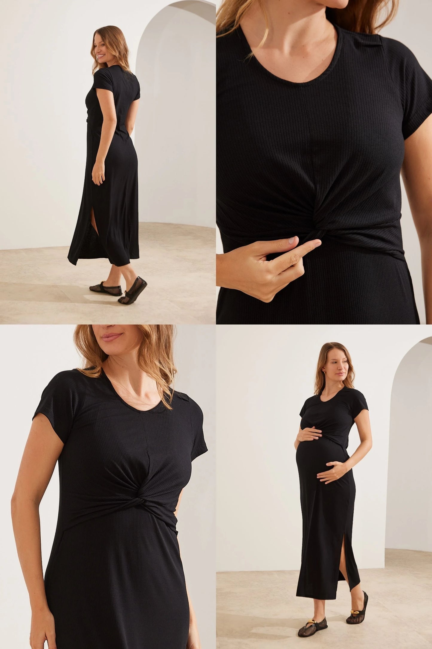 VESTIDO AMAMENTAÇÃO MÃENIFORME LONGO CANELADO