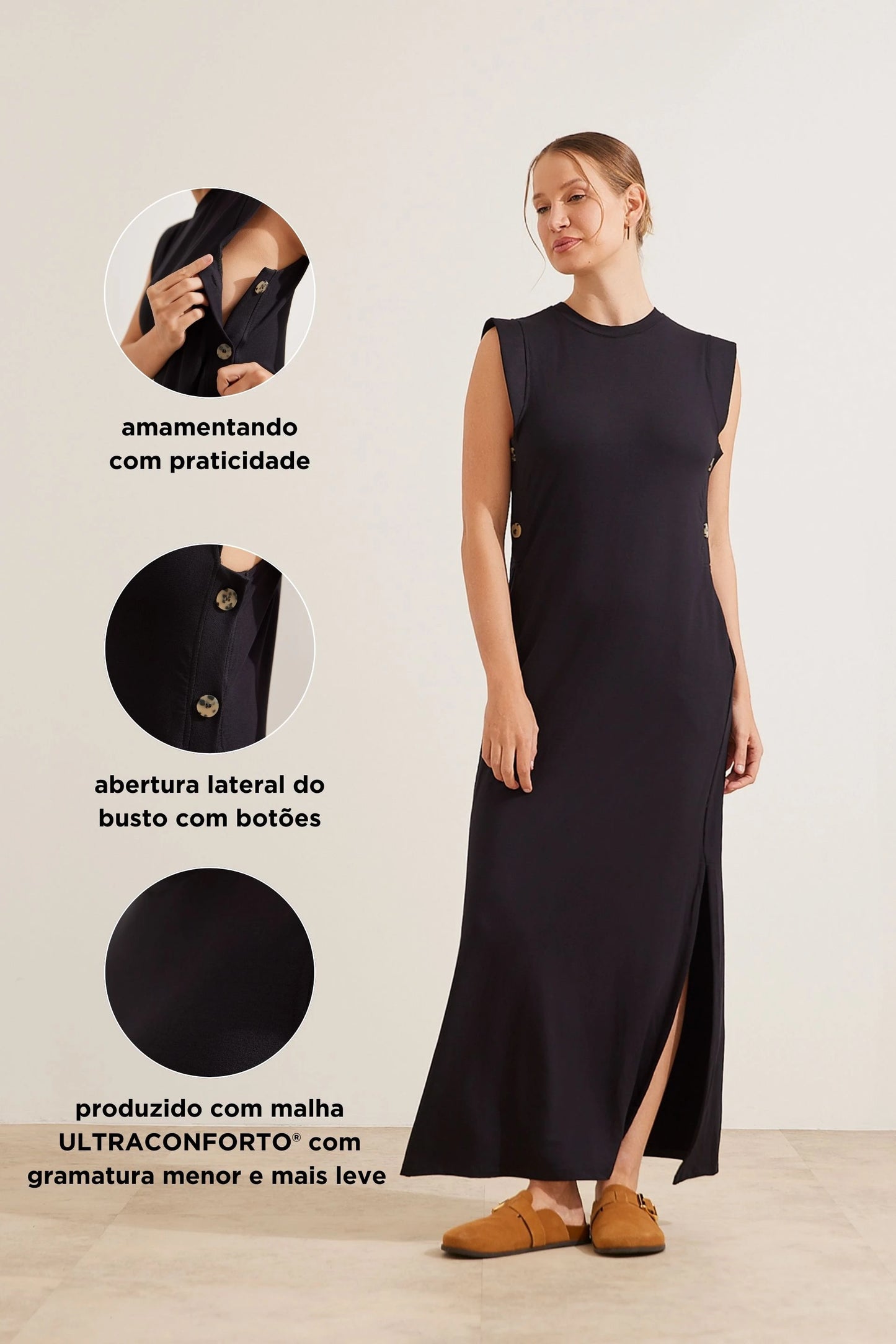 VESTIDO ULTRACONFORTO® AMAMENTAÇÃO COM BOTÕES LATERAIS