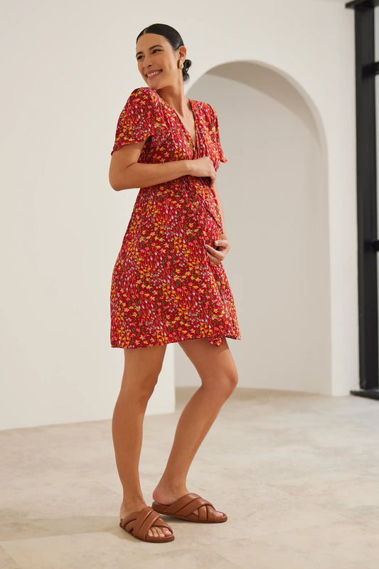 VESTIDO GESTANTE E AMAMENTAÇÃO ENVELOPE CURTO ESTAMPADO