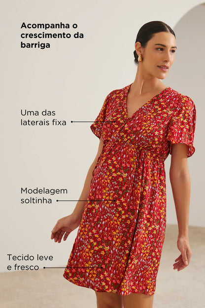 VESTIDO GESTANTE E AMAMENTAÇÃO ENVELOPE CURTO ESTAMPADO