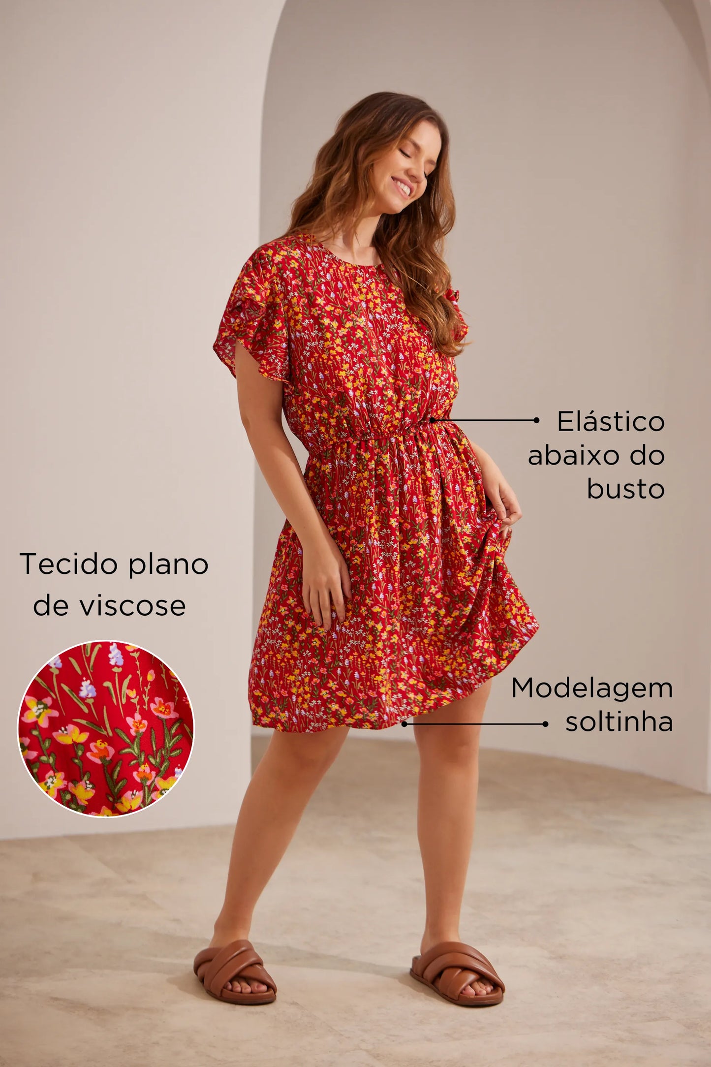 VESTIDO GESTANTE E AMAMENTAÇÃO CURTO COM BABADOS SEM MANGAS