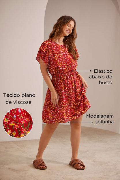 VESTIDO GESTANTE E AMAMENTAÇÃO CURTO COM BABADOS SEM MANGAS