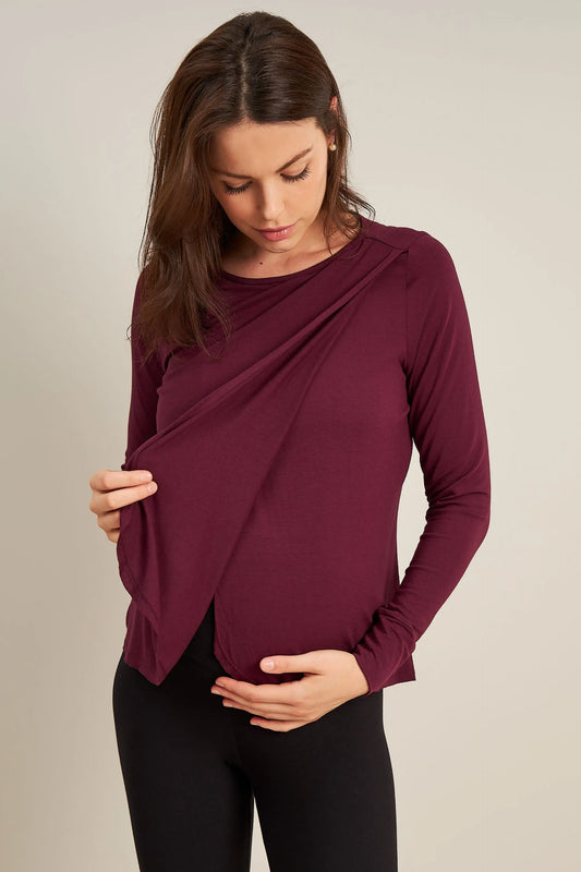 BLUSA GESTANTE E AMAMENTAÇÃO COM TRANSPASSE MANGA LONGA
