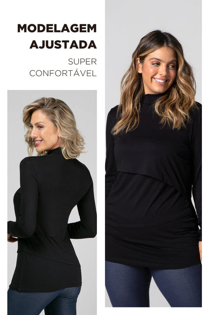 BLUSA GESTANTE E AMAMENTAÇÃO GOLINHA MANGA LONGA