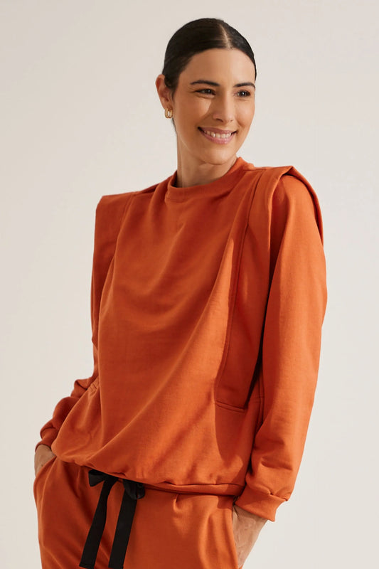 BLUSA DE MOLETOM PARA AMAMENTAR COM ZÍPER E RIBANA