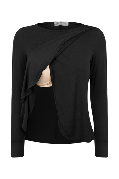 BLUSA GESTANTE E AMAMENTAÇÃO COM TRANSPASSE MANGA LONGA