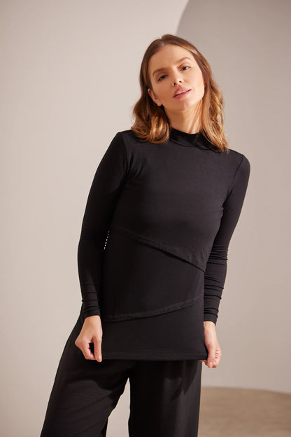 BLUSA GESTANTE E AMAMENTAÇÃO GOLINHA MANGA LONGA