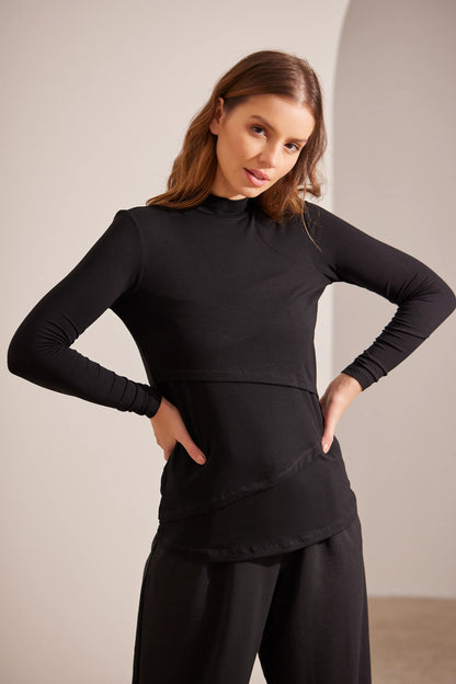 BLUSA GESTANTE E AMAMENTAÇÃO GOLINHA MANGA LONGA