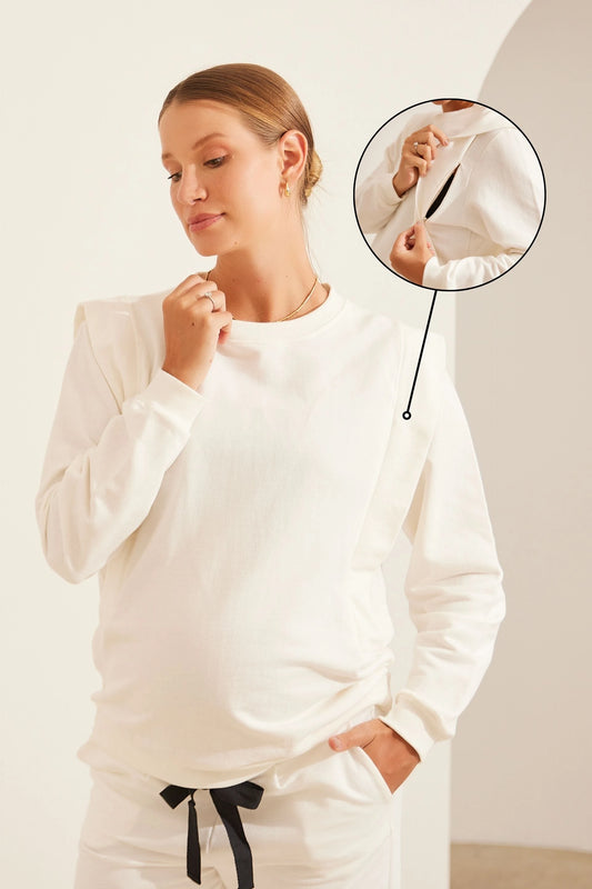 BLUSA DE MOLETOM PARA AMAMENTAR COM ZÍPER E RIBANA