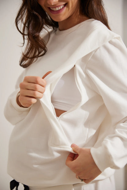 BLUSA DE MOLETOM PARA AMAMENTAR COM ZÍPER E RIBANA