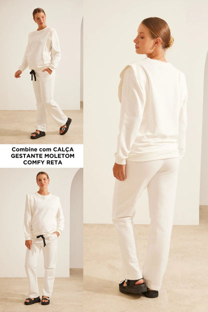BLUSA DE MOLETOM PARA AMAMENTAR COM ZÍPER E RIBANA