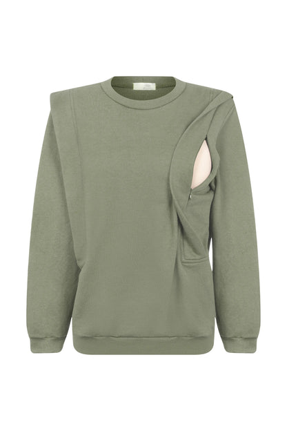 BLUSA DE MOLETOM PARA AMAMENTAR COM ZÍPER E RIBANA