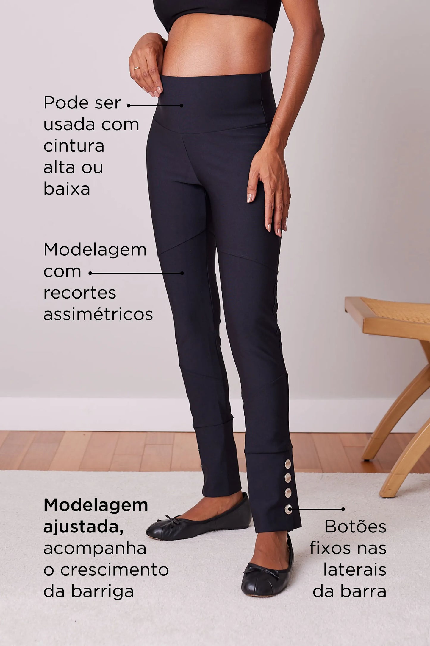 CALÇA GESTANTE COM BOTÕES NA BARRA