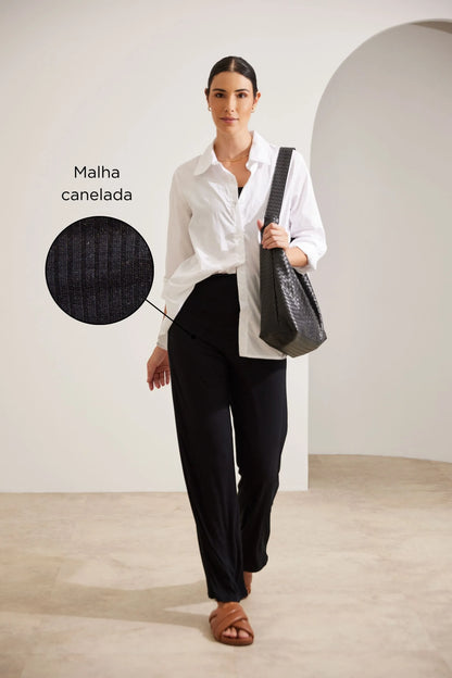 CALÇA GESTANTE RETA CANELADA