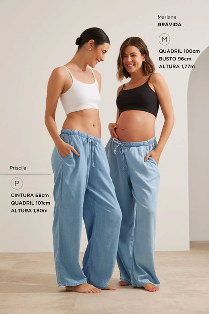 CALÇA JEANS LEVE COM BOLSO GESTANTE E PÓS-PARTO