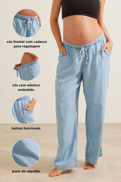 CALÇA JEANS LEVE COM BOLSO GESTANTE E PÓS-PARTO