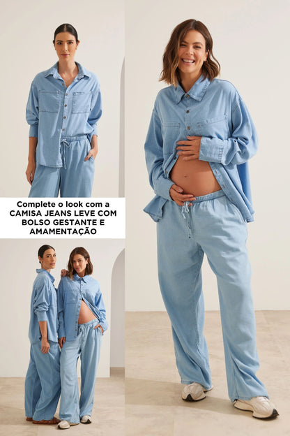 CALÇA JEANS LEVE COM BOLSO GESTANTE E PÓS-PARTO