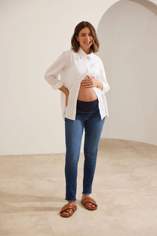 CALÇA JEANS SKINNY CÓS AJUSTÁVEL GESTANTE E PÓS-PARTO
