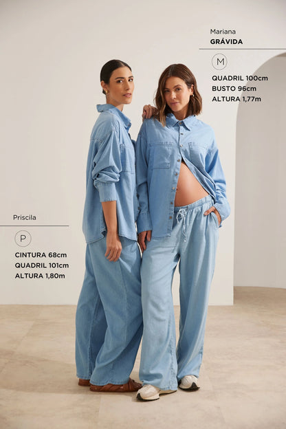 CAMISA JEANS LEVE COM BOLSO GESTANTE E AMAMENTAÇÃO