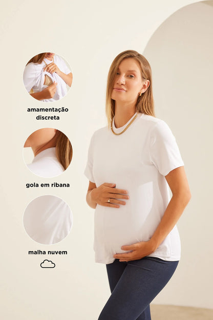 CAMISETA COM DETALHE OCULTO DE AMAMENTAÇÃO