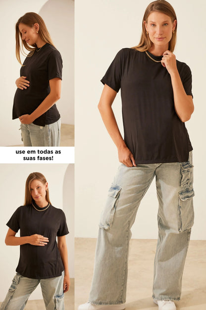 CAMISETA COM DETALHE OCULTO DE AMAMENTAÇÃO