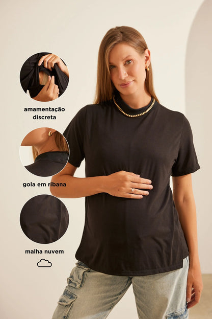 CAMISETA COM DETALHE OCULTO DE AMAMENTAÇÃO