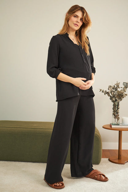 CALÇA GESTANTE E PÓS-PARTO SOLTINHA COM LASTEX
