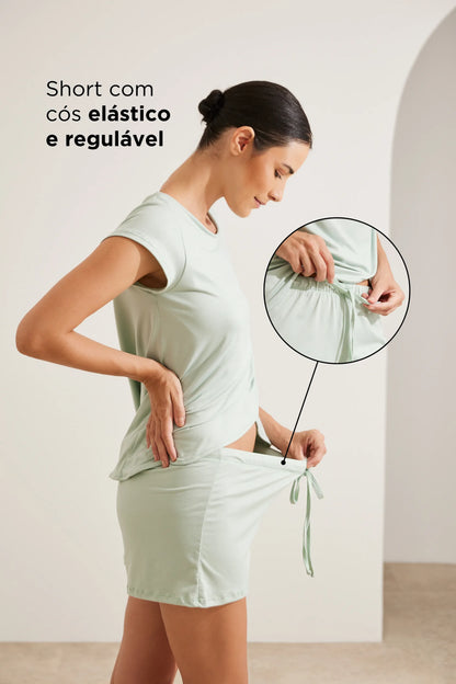 PIJAMA CURTO MALHA NUVEM GRAVIDEZ E AMAMENTAÇÃO