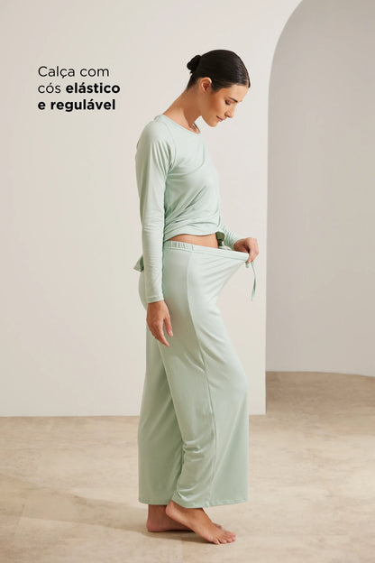 PIJAMA LONGO MALHA NUVEM GRAVIDEZ E AMAMENTAÇÃO