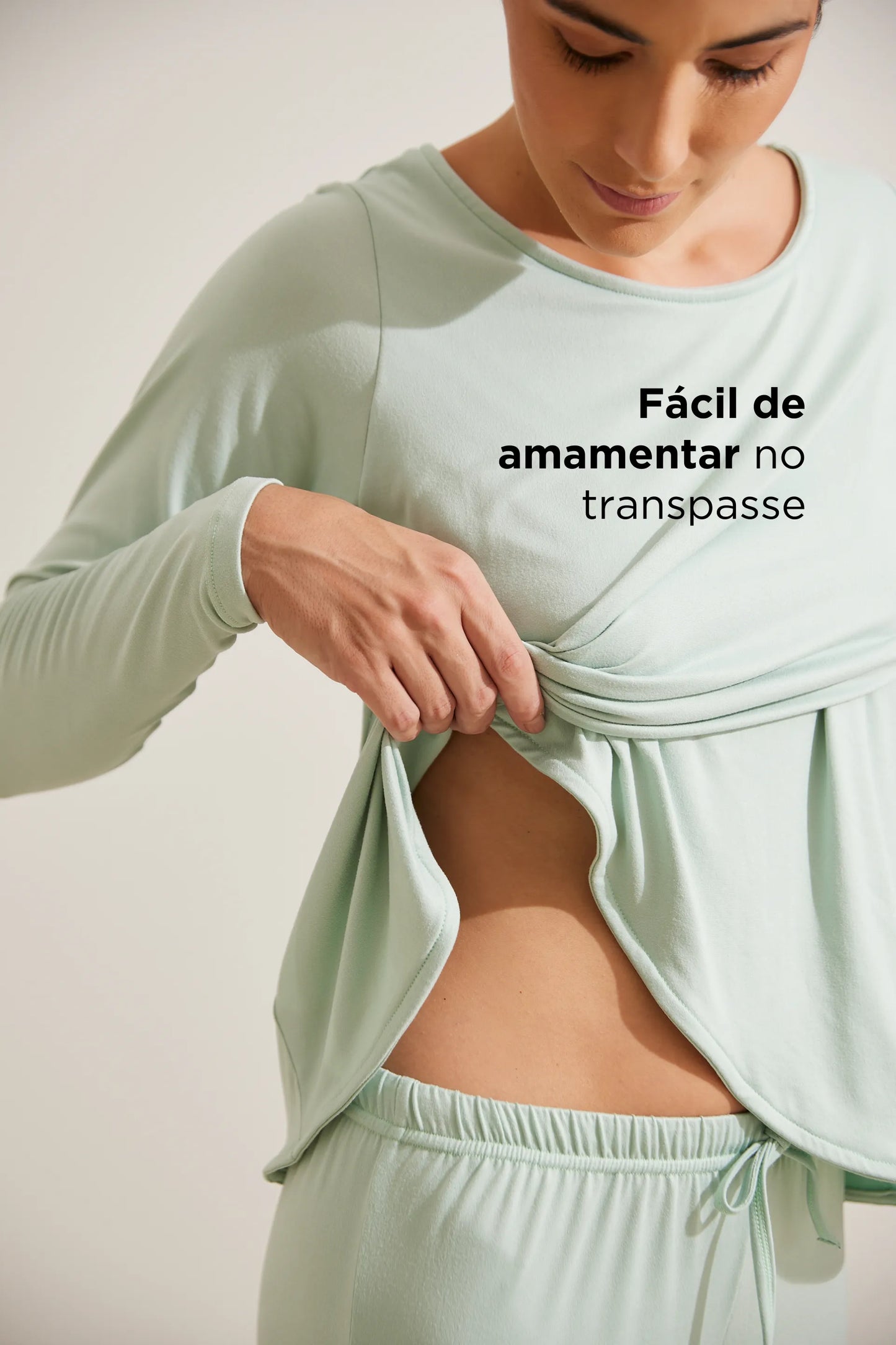 PIJAMA LONGO MALHA NUVEM GRAVIDEZ E AMAMENTAÇÃO