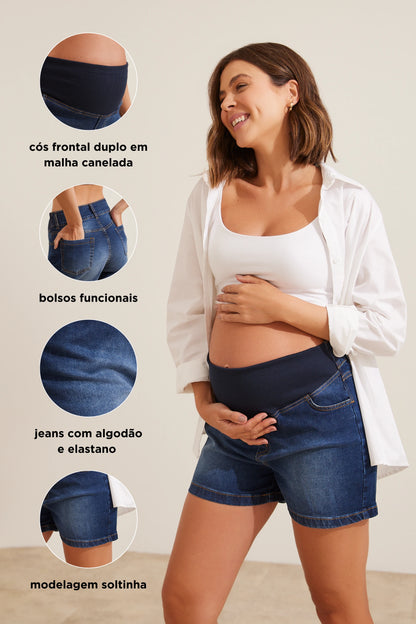 SHORTS JEANS CÓS AJUSTÁVEL GESTANTE E PÓS-PARTO