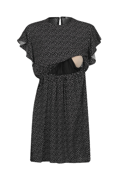 VESTIDO GESTANTE E AMAMENTAÇÃO CURTO COM BABADOS SEM MANGAS
